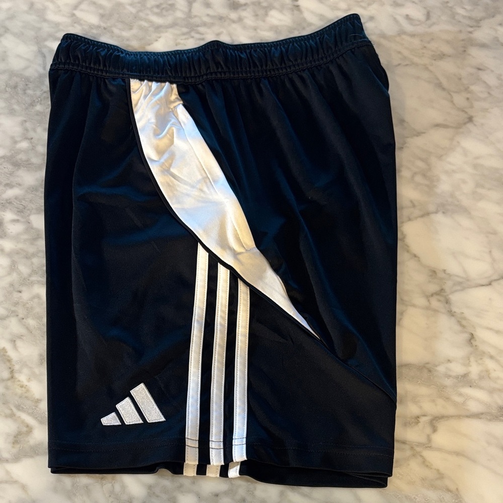 adidas Men's Black tiro Shorts with White Stripes